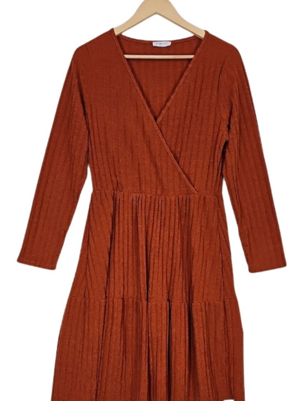 ChicSoul Ribbed Knit Faux Wrap Midi Dress Long Sleeve 1X Praire Cottagecore Boho